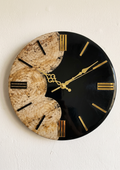 Handcrafted Epoxy Resin Wall Clock | Black Onyx & Natural Sandstone Effect Modern Luxury Wall Decor