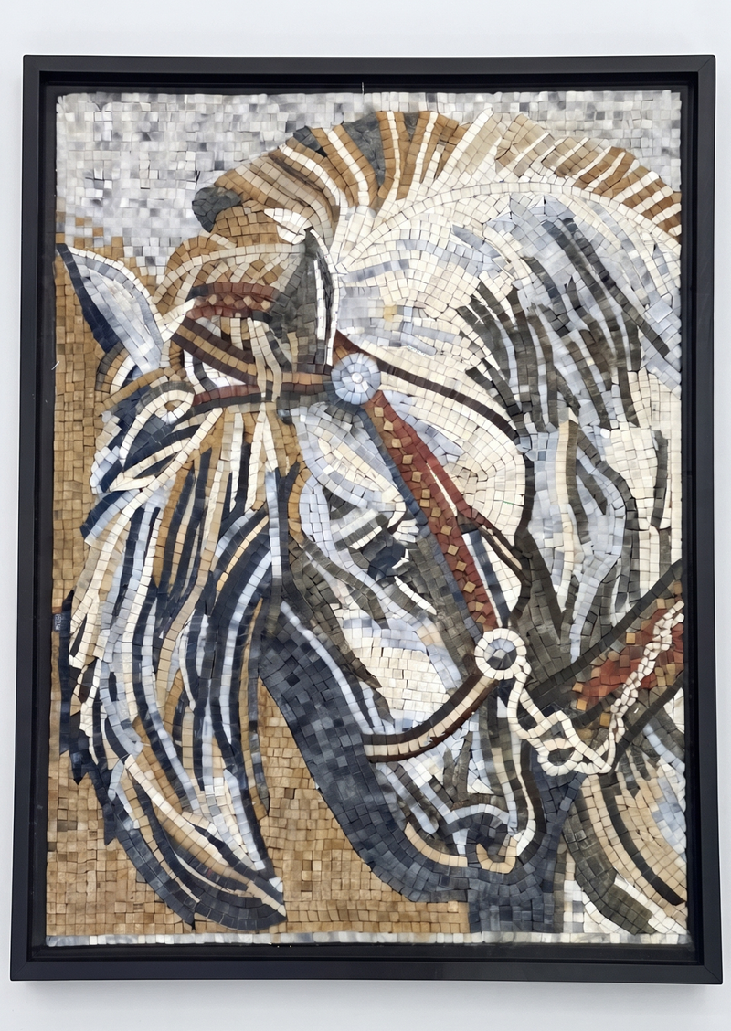Handcrafted Majestic Draft Horse Stone Mosaic 18 x 24 inches