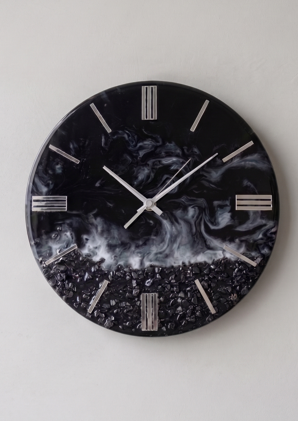 Midnight epoxy Tide Resin black wall clock – Handcrafted Ocean Wave Design