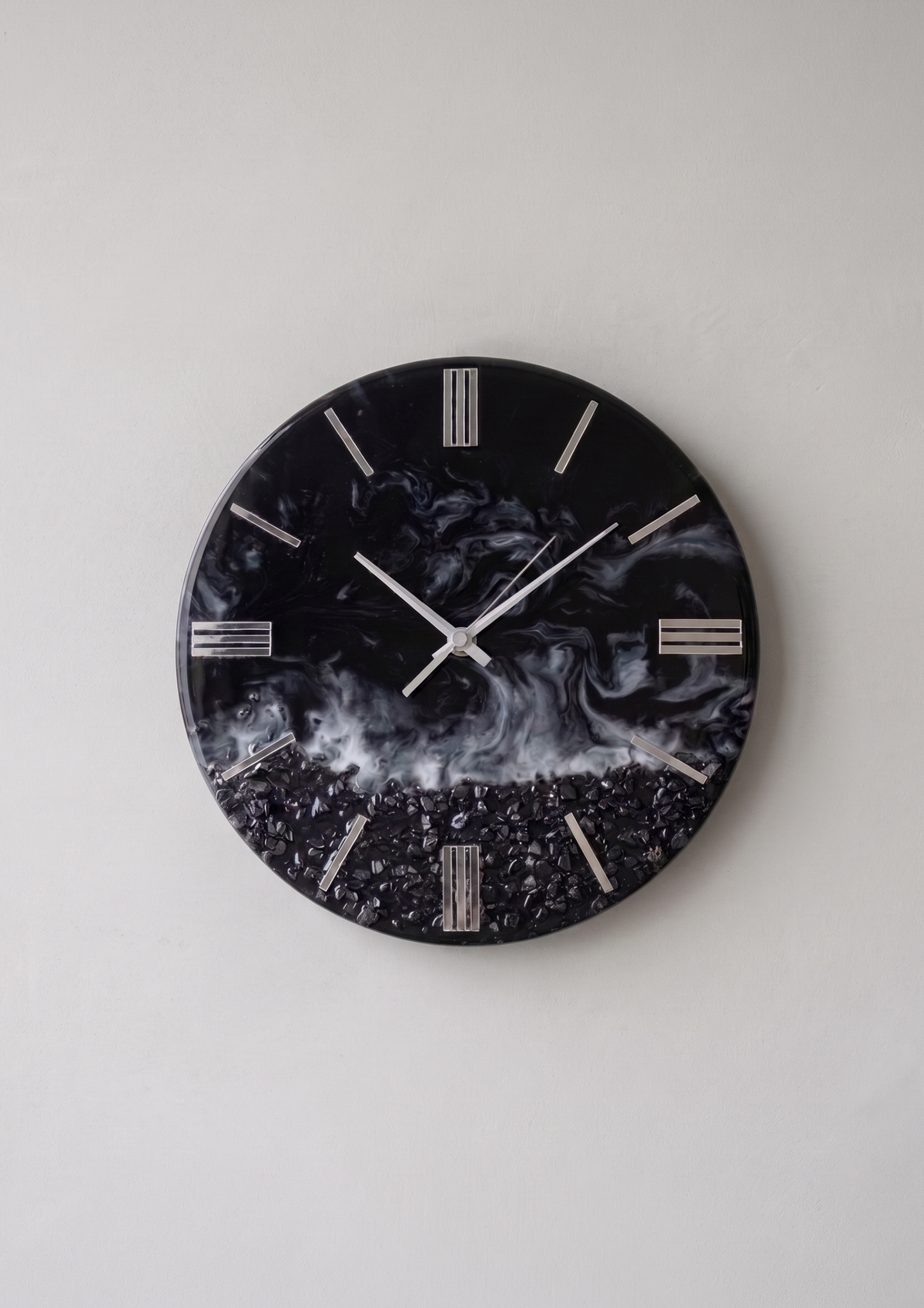 Midnight epoxy Tide Resin black wall clock – Handcrafted Ocean Wave Design