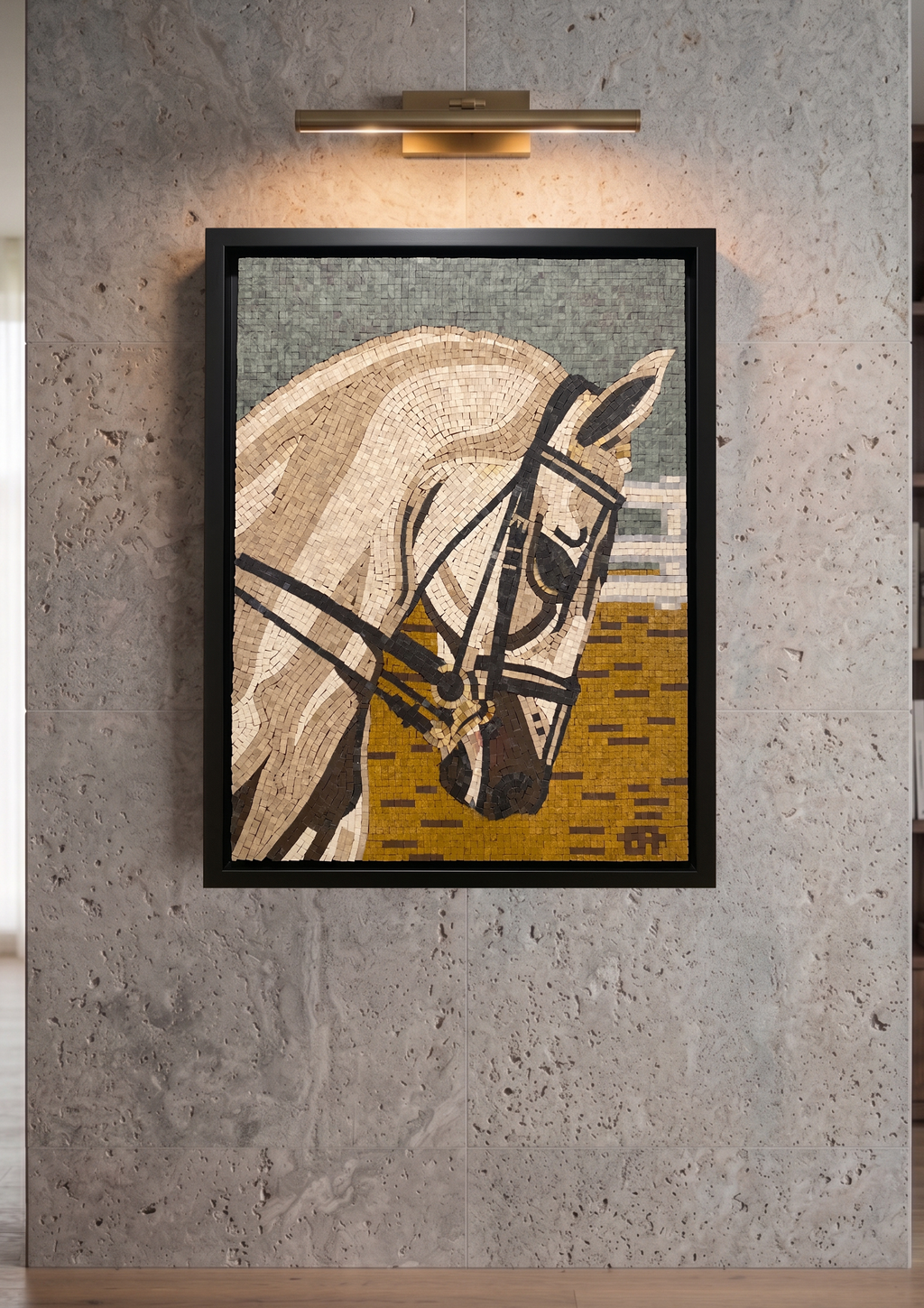 Handcrafted Inlaid Stone Mosaic Horse 18 x 24 inches