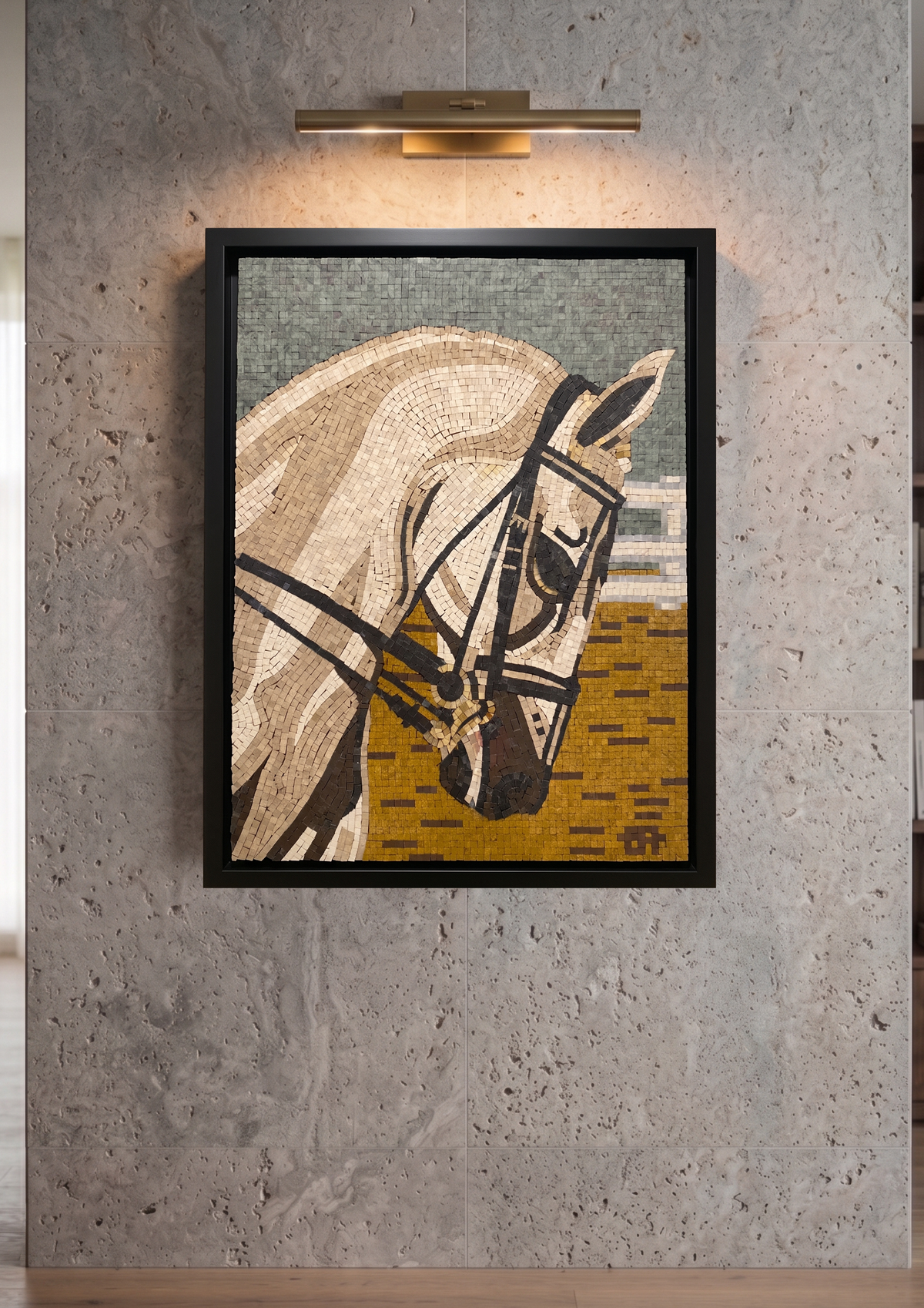 Handcrafted Inlaid Stone Mosaic Horse 18 x 24 inches