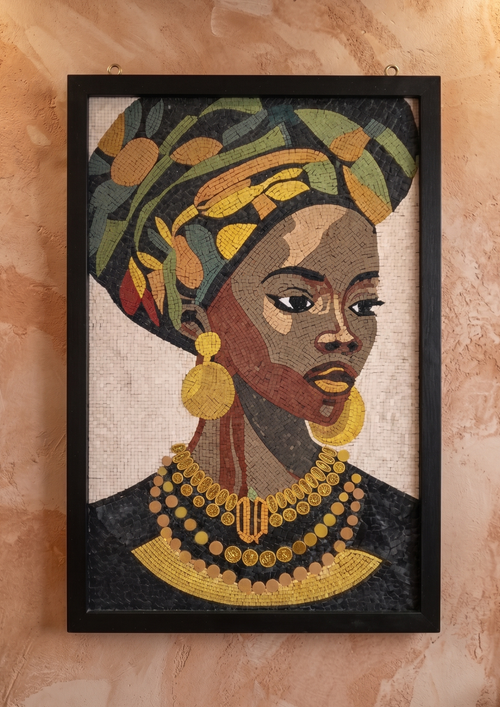 Framed African Portrait Mosaic Wall Art – 24x36 Large Decorative Fine Art