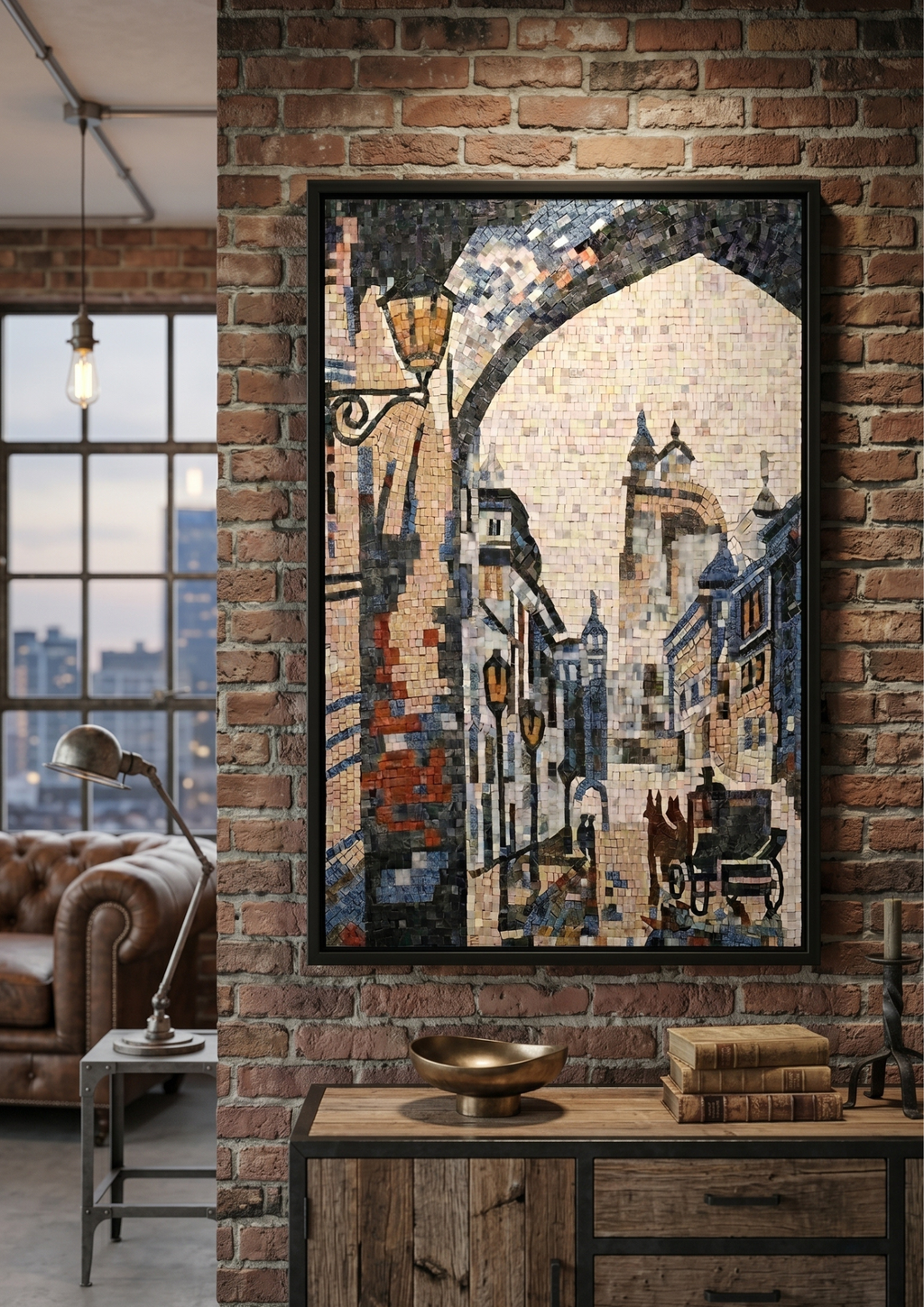 The Carriage at Dusk – Handcrafted Marble Mosaic 18 x 24 inches