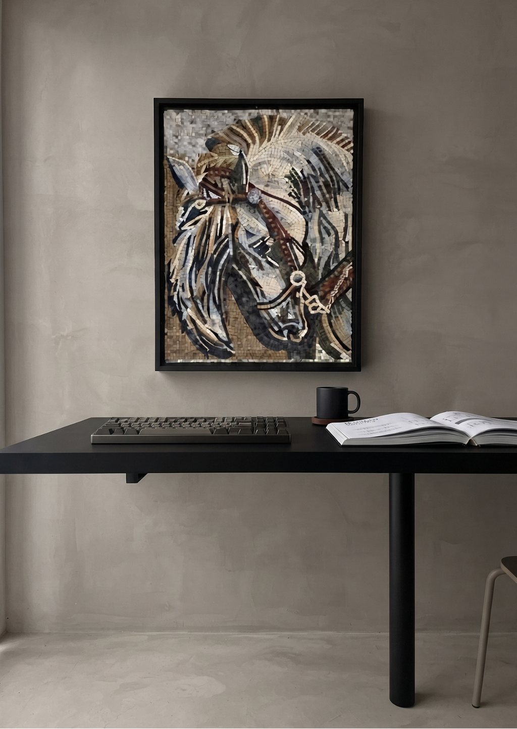 Handcrafted Majestic Draft Horse Stone Mosaic 18 x 24 inches