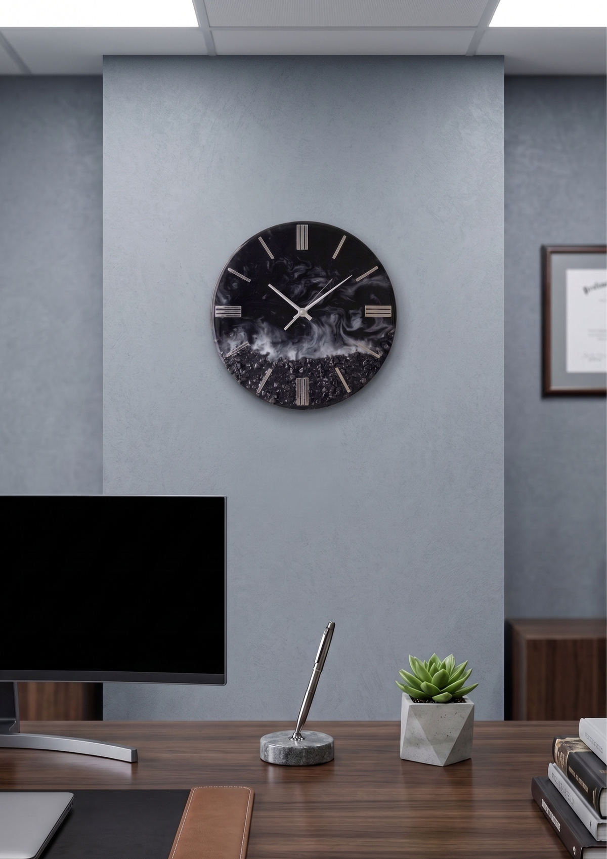 Midnight epoxy Tide Resin black wall clock – Handcrafted Ocean Wave Design
