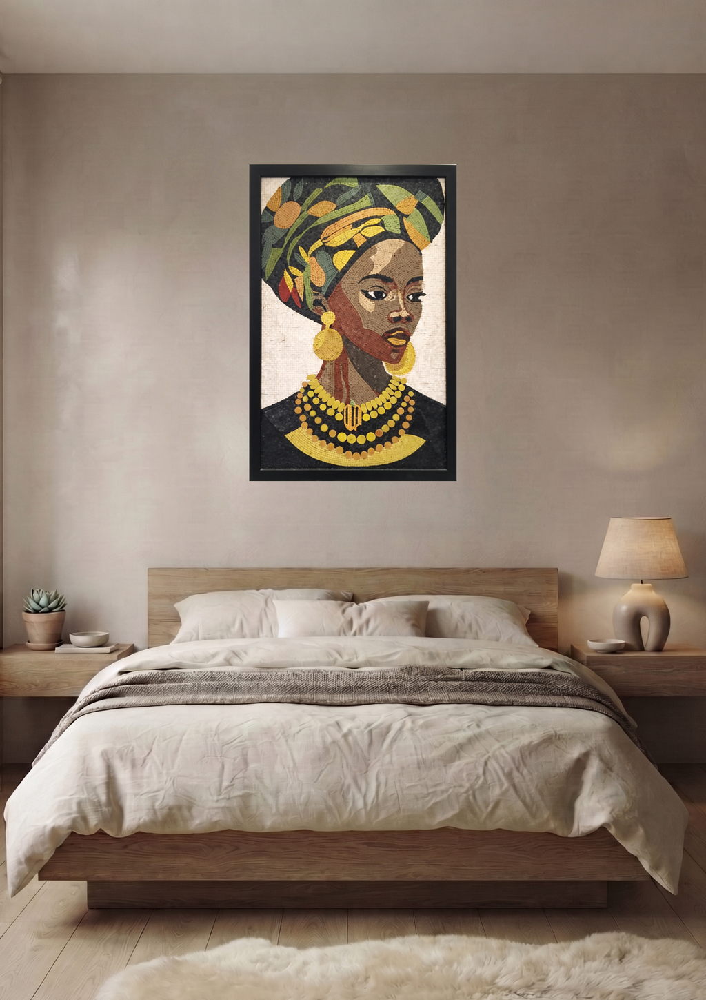 Framed African Portrait Mosaic Wall Art – 24x36 Large Decorative Fine Art