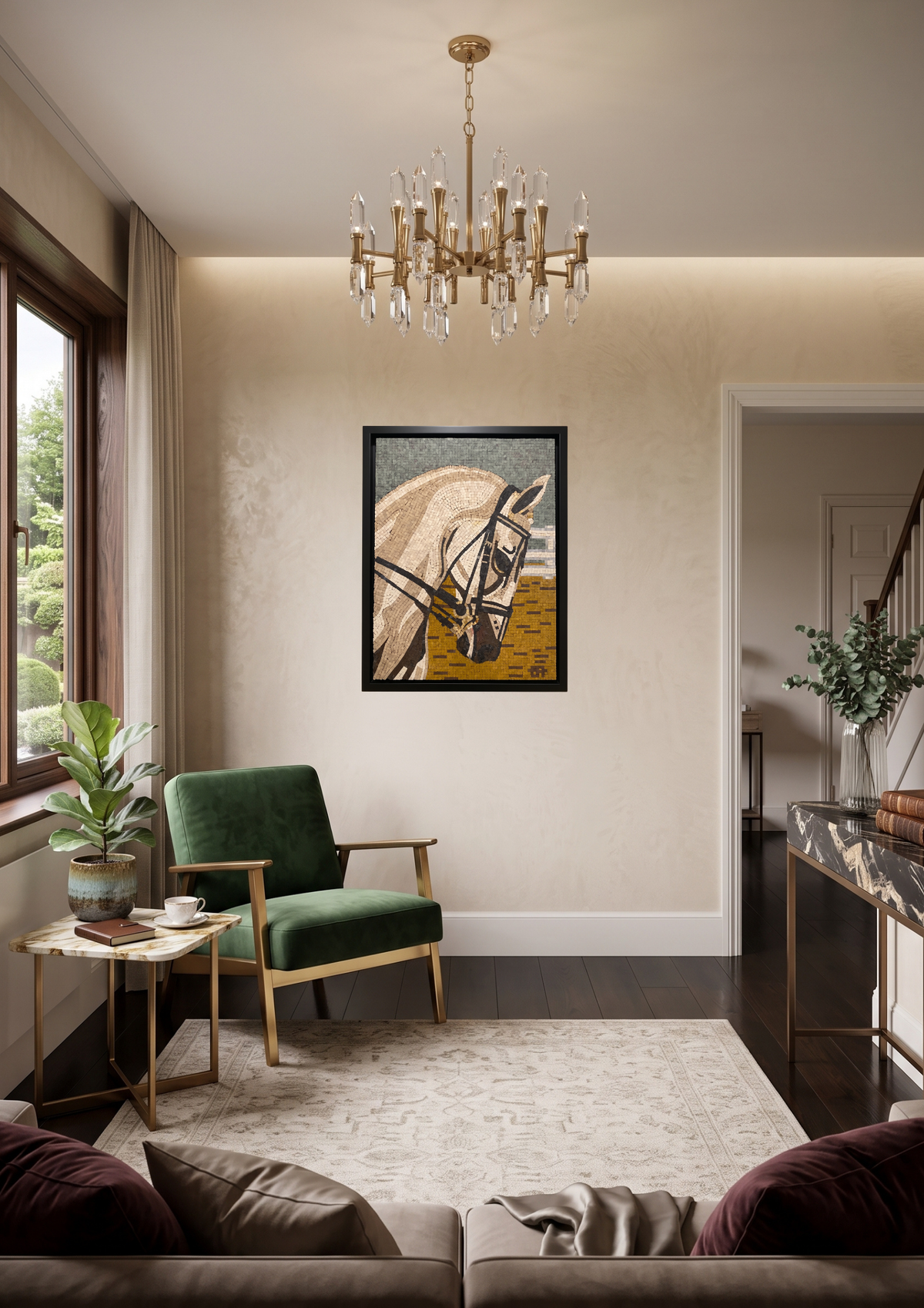 Handcrafted Inlaid Stone Mosaic Horse 18 x 24 inches
