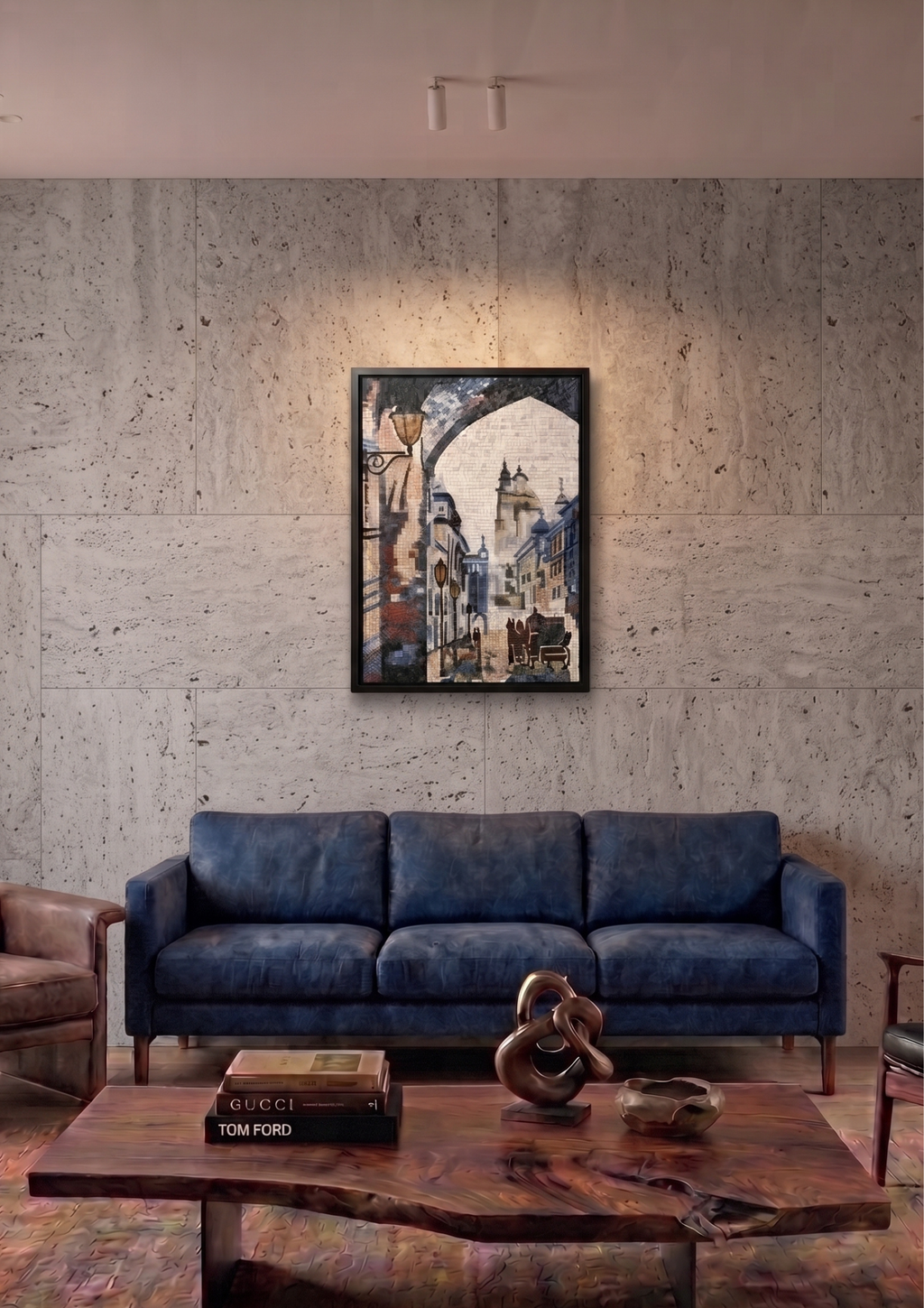 The Carriage at Dusk – Handcrafted Marble Mosaic 18 x 24 inches