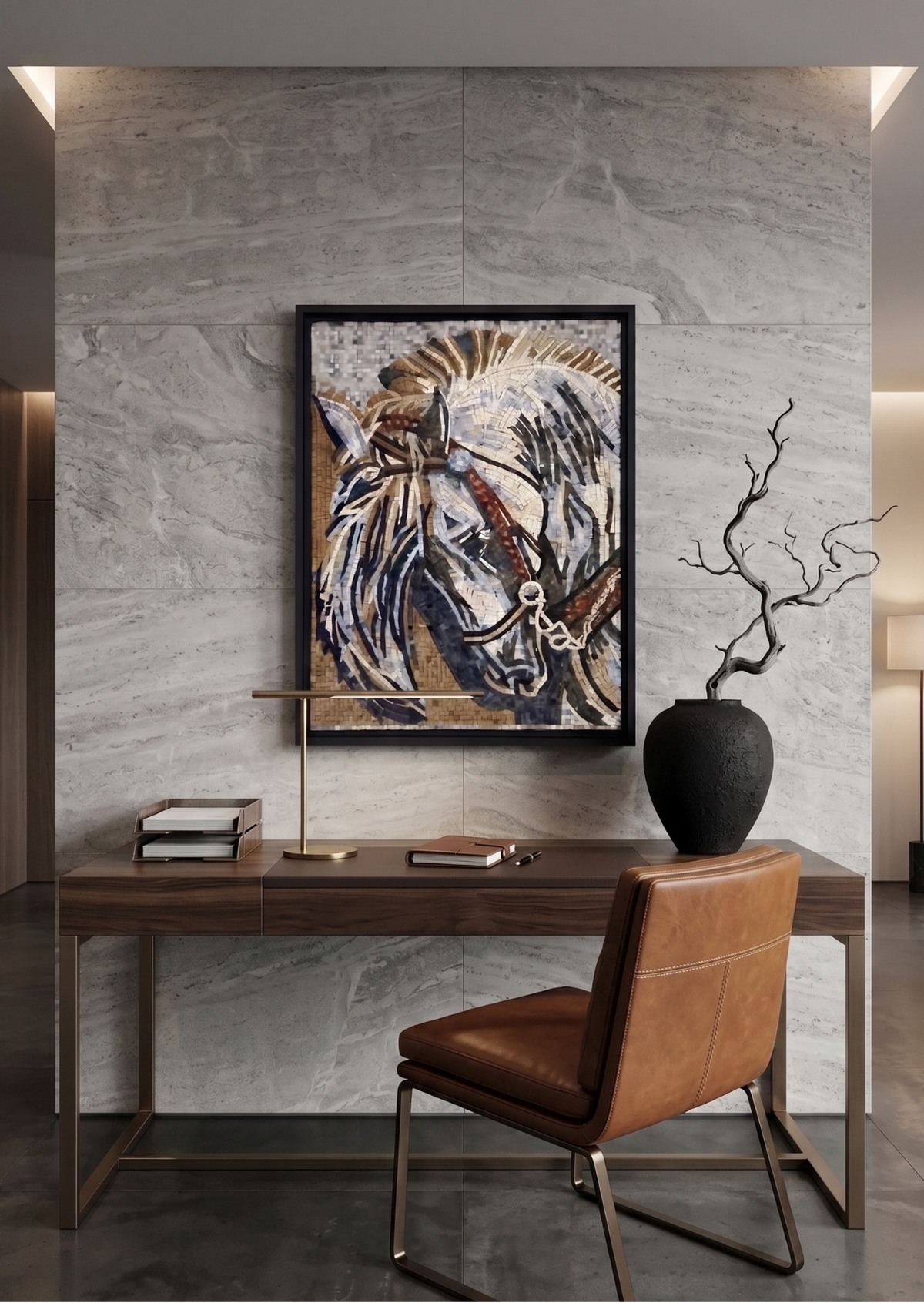 Handcrafted Majestic Draft Horse Stone Mosaic 18 x 24 inches