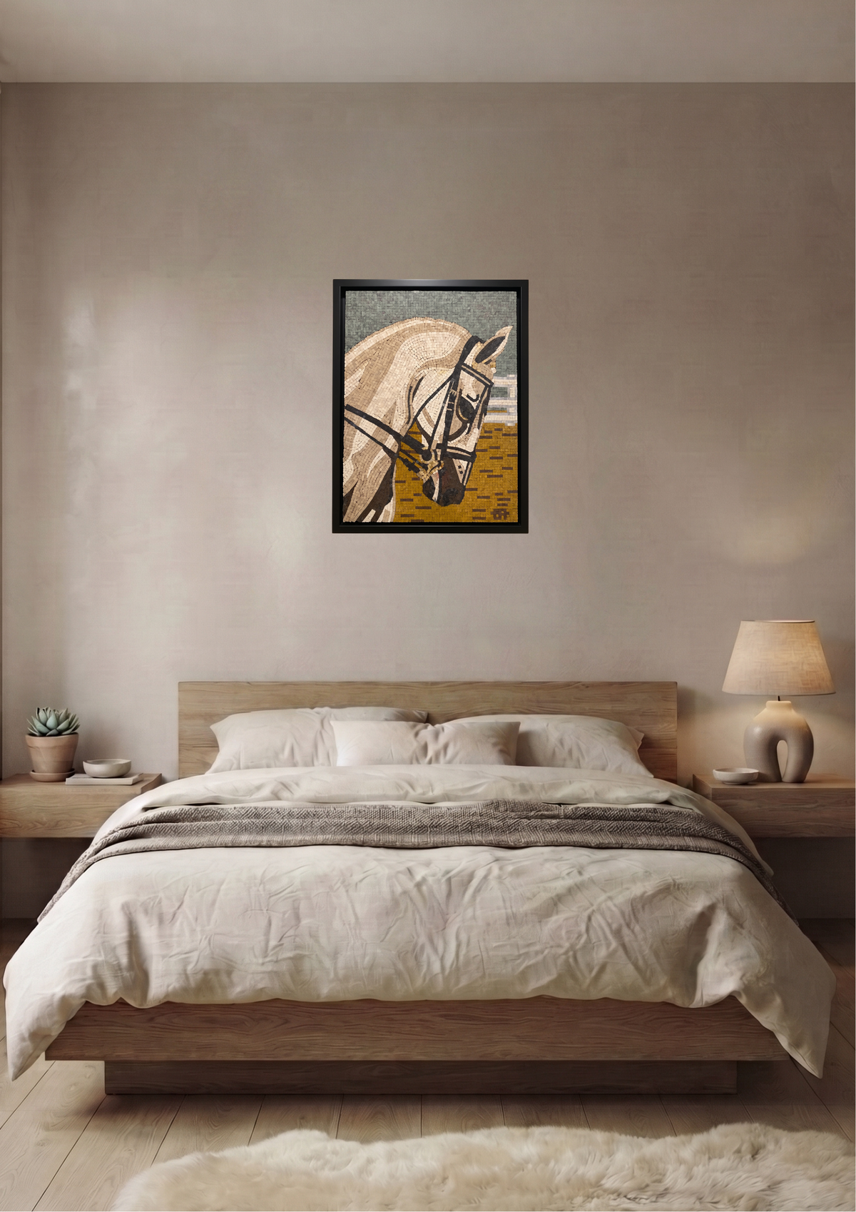 Handcrafted Inlaid Stone Mosaic Horse 18 x 24 inches