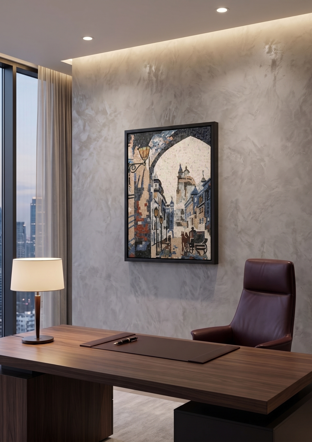 The Carriage at Dusk – Handcrafted Marble Mosaic 18 x 24 inches