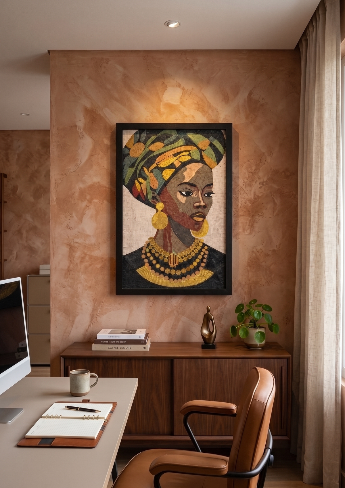 Framed African Portrait Mosaic Wall Art – 24x36 Large Decorative Fine Art