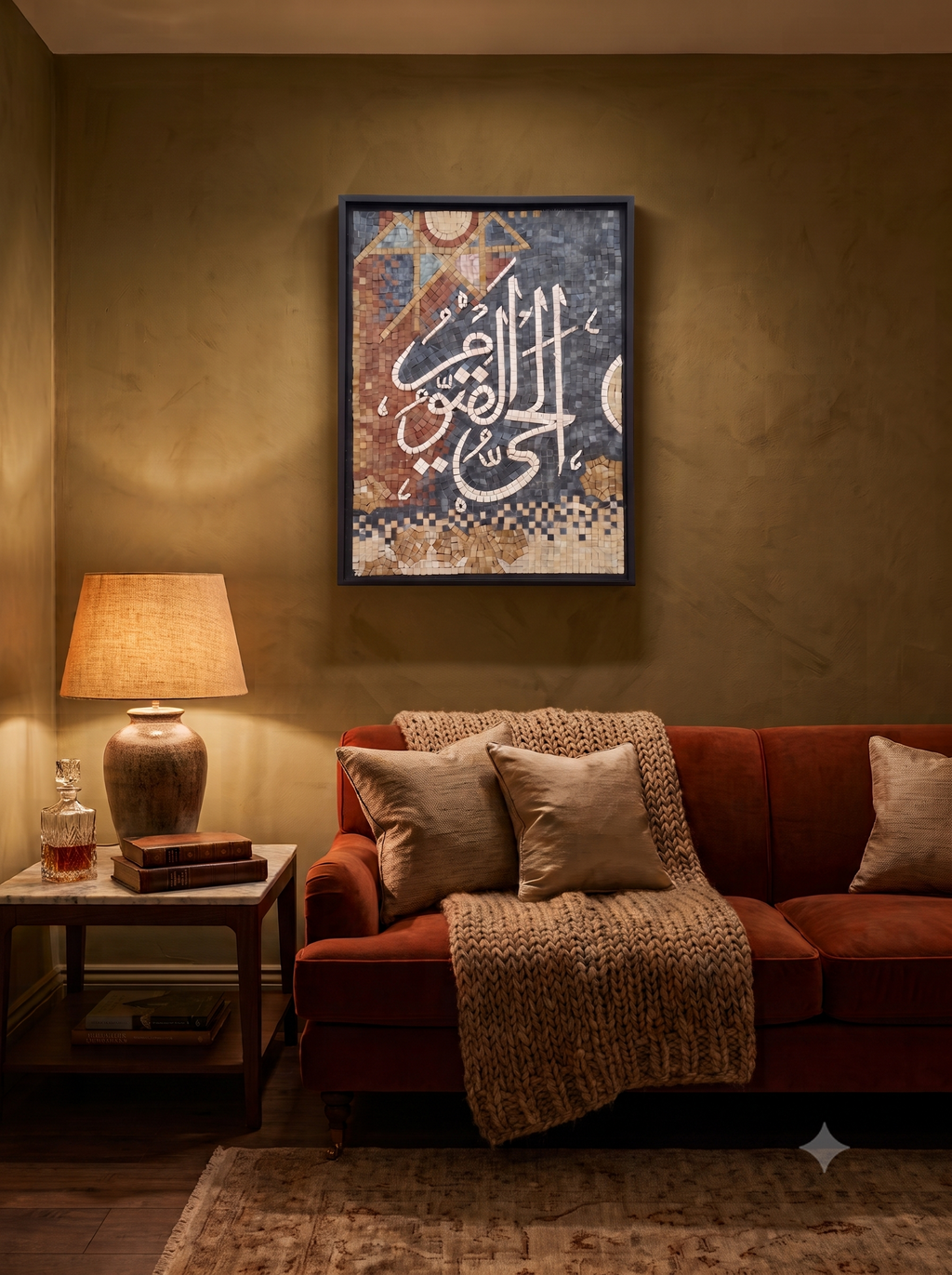 Al-Hayy Al-Qayyum Islamic Calligraphy Marble Mosaic 18 x 24 inches