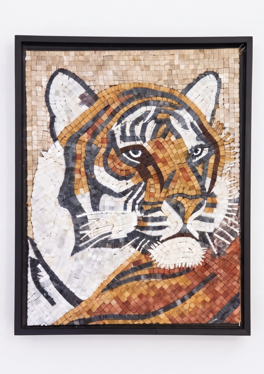 Fierce Bengal Tiger Handcrafted Stone Mosaic – Premium Framed Wildlife mosaic Wall Art 18 x 24 inches