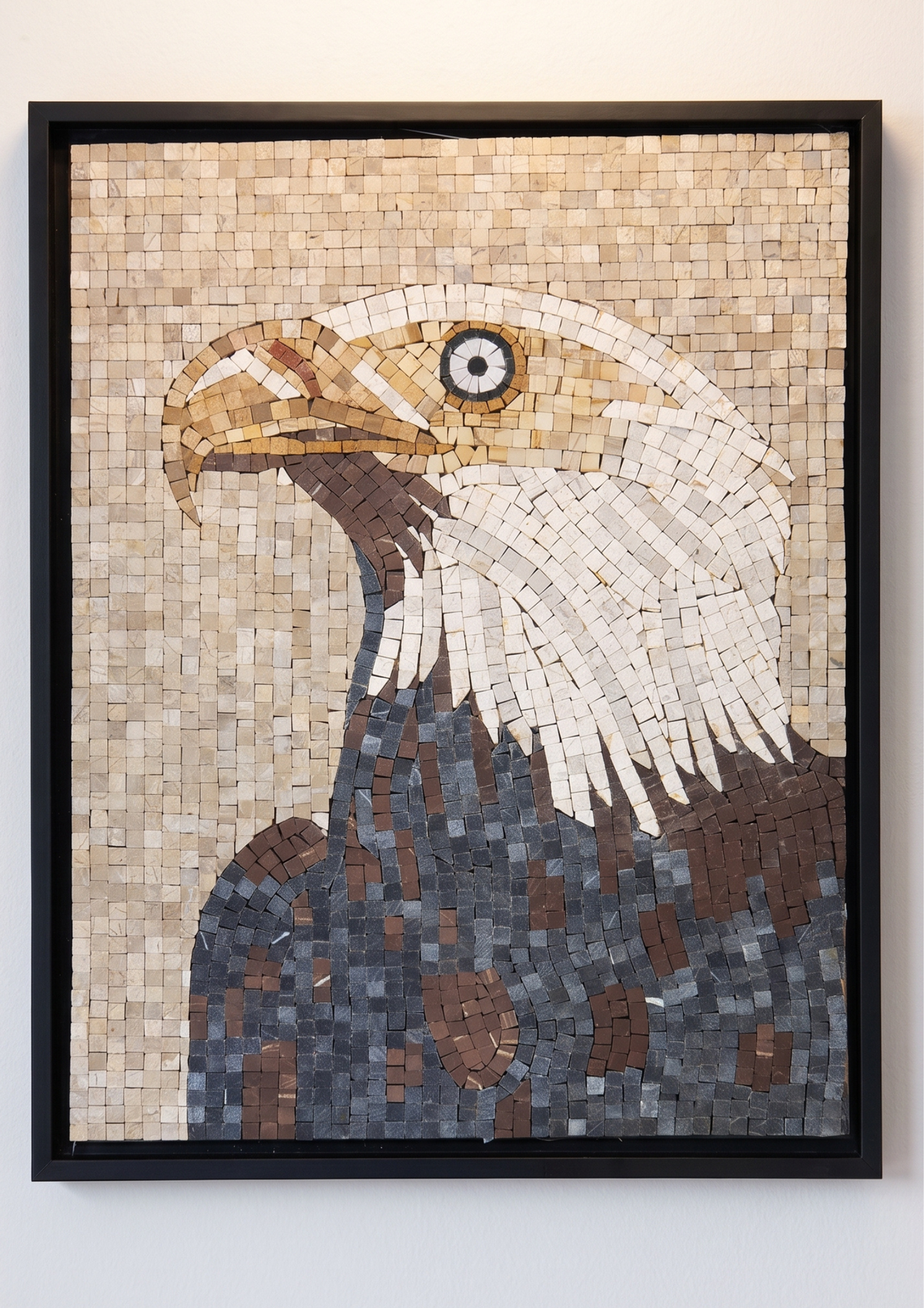Handcrafted Stone Mosaic Bald Eagle Wall Art – Framed Wildlife Mosaic Tile Decor 18 x 24 inches