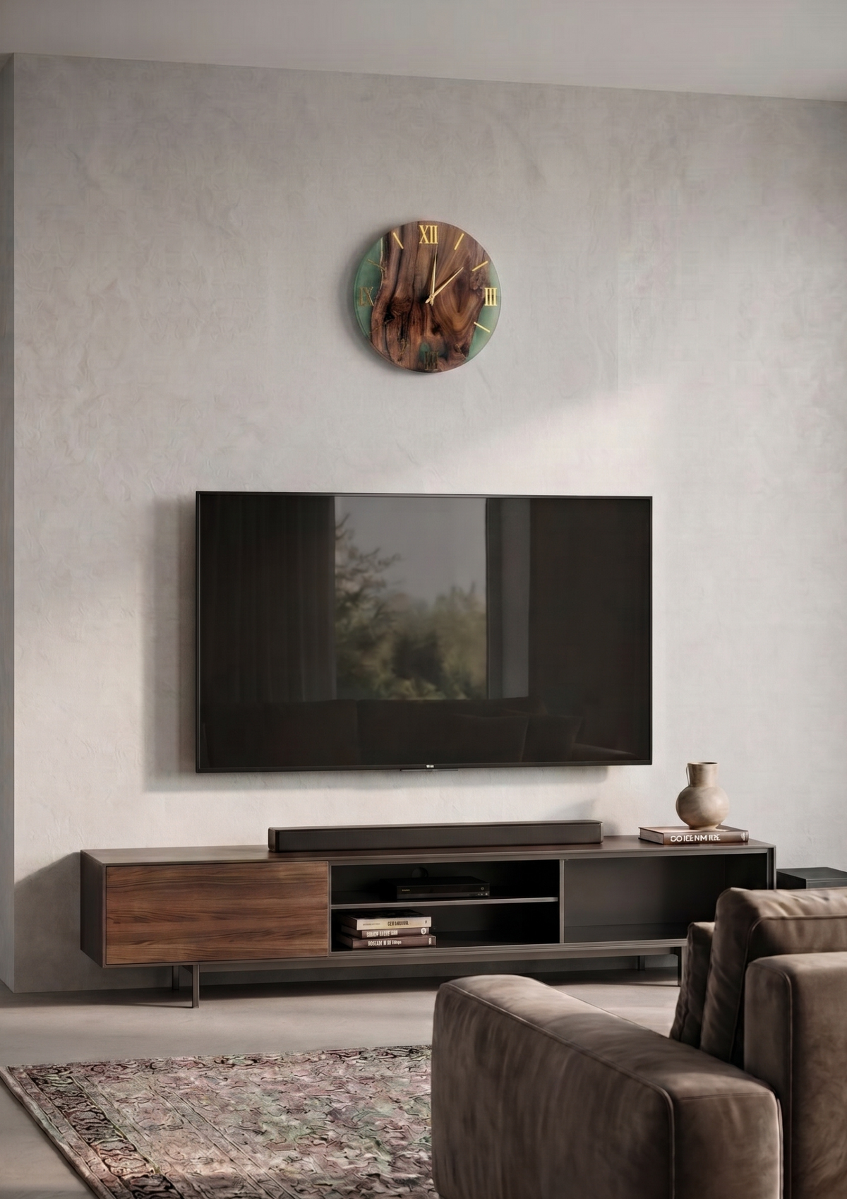 Live Edge Wood & Epoxy Resin Wall Clock | Handcrafted Natural Walnut & Jade Green River Clock