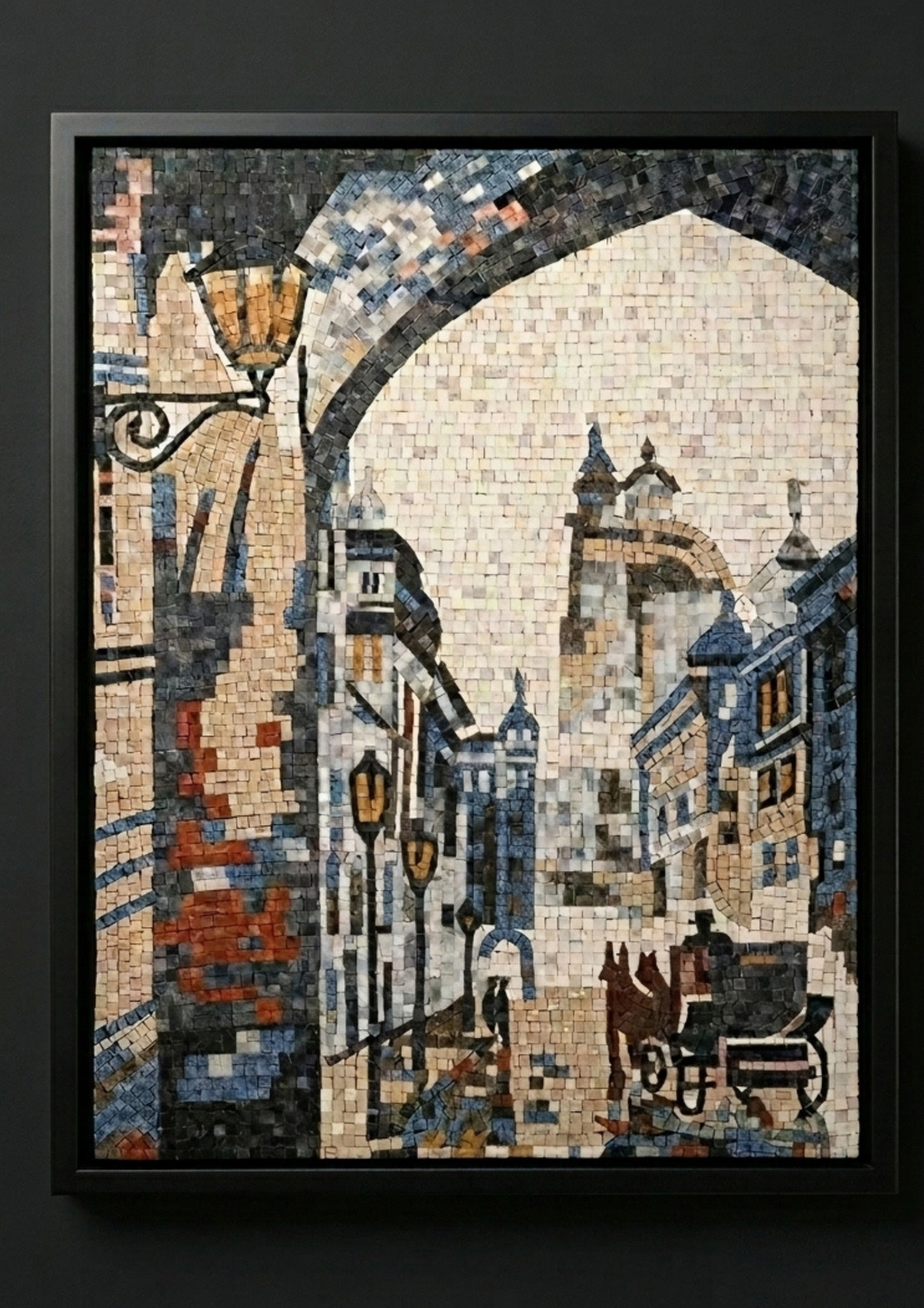 The Carriage at Dusk – Handcrafted Marble Mosaic 18 x 24 inches