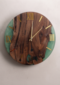 Live Edge Wood & Epoxy Resin Wall Clock | Handcrafted Natural Walnut & Jade Green River Clock