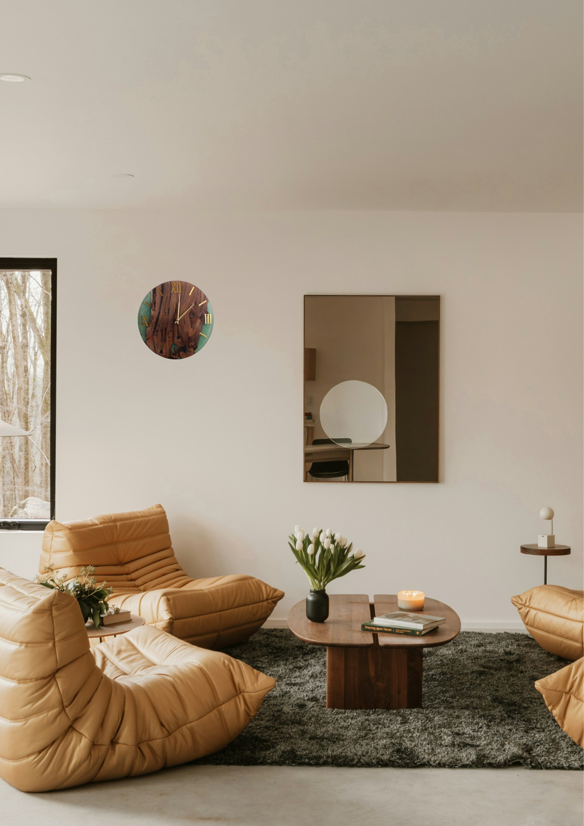 Live Edge Wood & Epoxy Resin Wall Clock | Handcrafted Natural Walnut & Jade Green River Clock