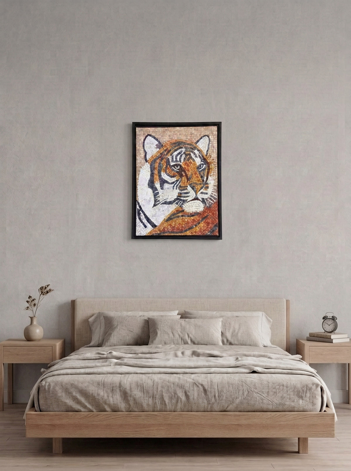 Fierce Bengal Tiger Handcrafted Stone Mosaic – Premium Framed Wildlife mosaic Wall Art 18 x 24 inches