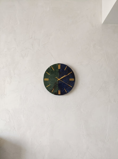 Dual-Tone Epoxy Resin Wall Clock | Emerald Green & Navy Blue Modern Luxury Wall Decor