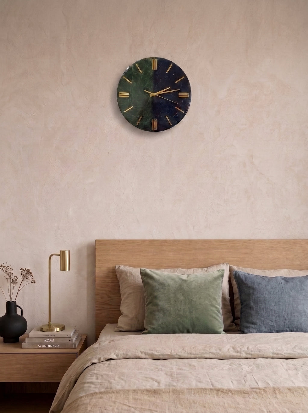 Dual-Tone Epoxy Resin Wall Clock | Emerald Green & Navy Blue Modern Luxury Wall Decor